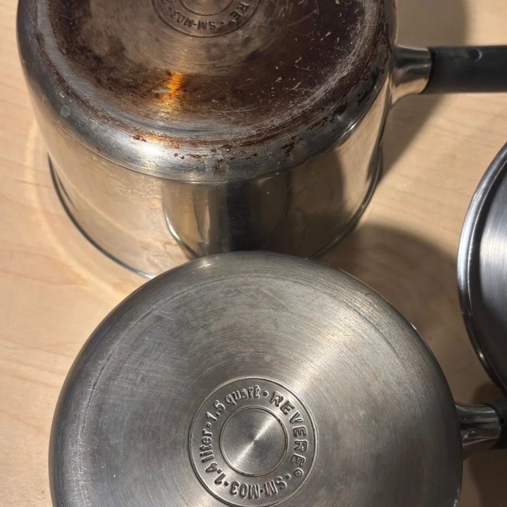 Vintage Revereware Saucepan 4 Pc Set 1.5qt 2.5qt Silver Stainless Steel Cookware